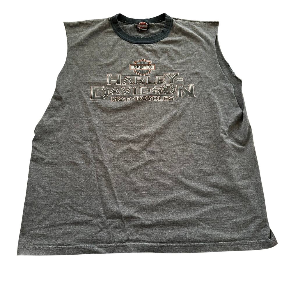 Harley Davidson XL men’s t shirt cut off graphic gray Land of Lincoln Manteno IL